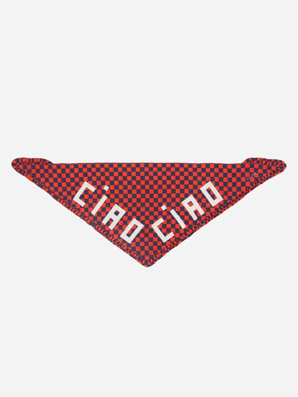 CLARE V. Triangle CIAO Ruffle Bandana Scarf Navy/Red Checker